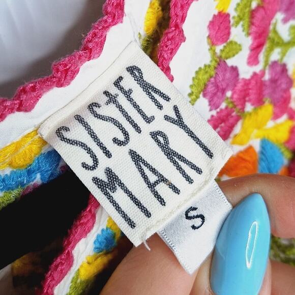 Sister Mary "Mary" Dress Small Heavily Embroidered Short Sleeve Tunic White Boho - Picture 3 of 12